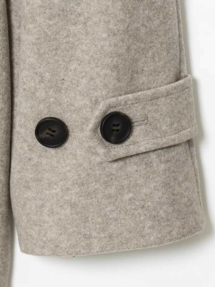 Womens Soft Woolen Coat with Belt DoublePosition Collar Long Sleeve Front Pockets Chic Female Outerwear TopT251101