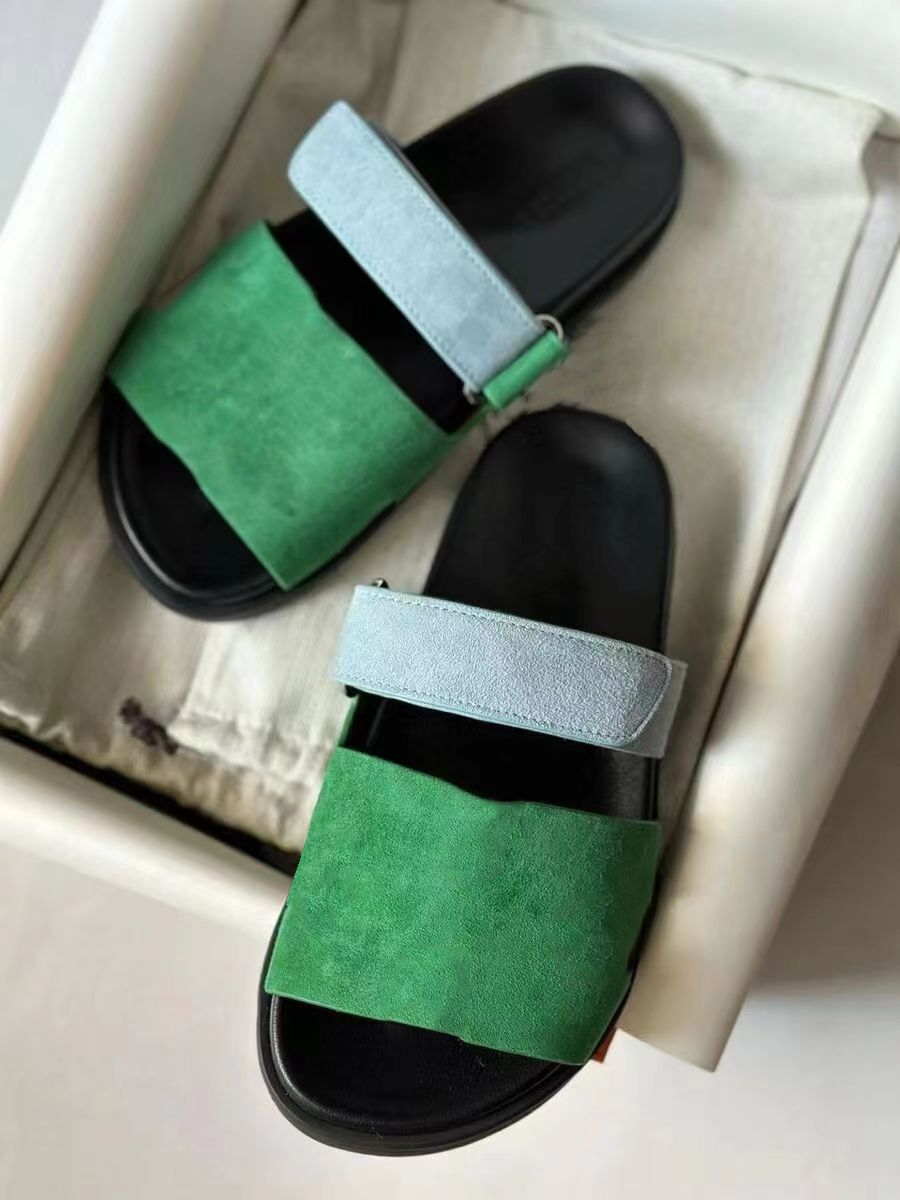 10A quality slide designer Slippers Beach Classic Flat Sandals Summer Lady Leather Flip Flops Top Quality Men Women Slides Size 35-46 With box dust bag