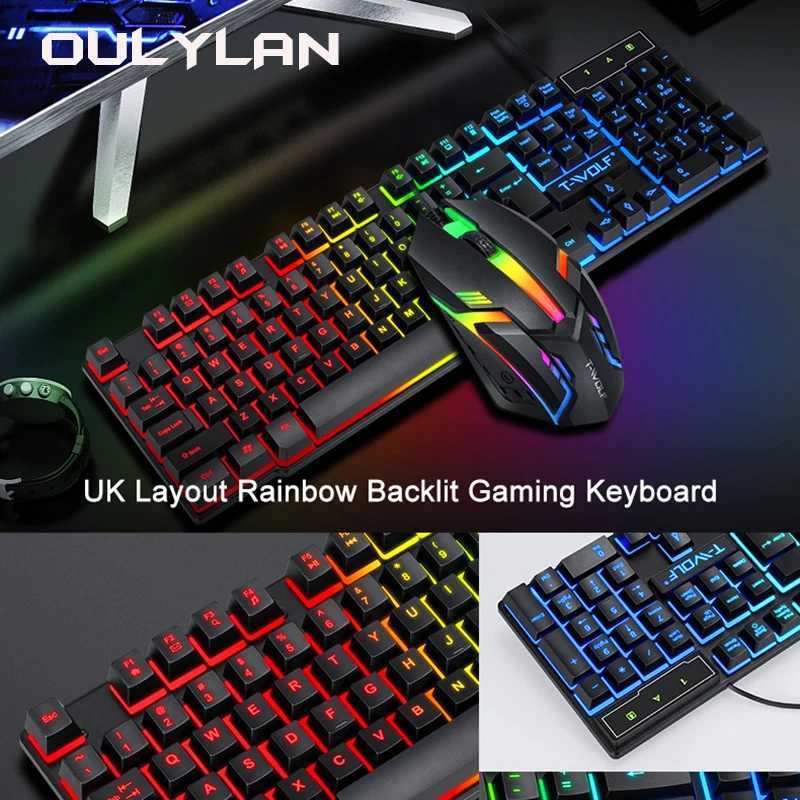 Oulilan T-WOLF 4-in-1 keyboard and mouse head set mouse pad wired gaming home office computer accessories illuminated keyboard z250401
