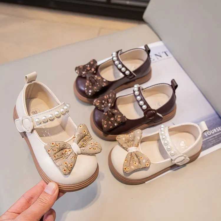 Children Leather Shoes with Cute Sweet Bow Girls Princess Flat Shoes 2024 New Fashion Kids Casual Shoes Soft Sole Simple PearlT251101