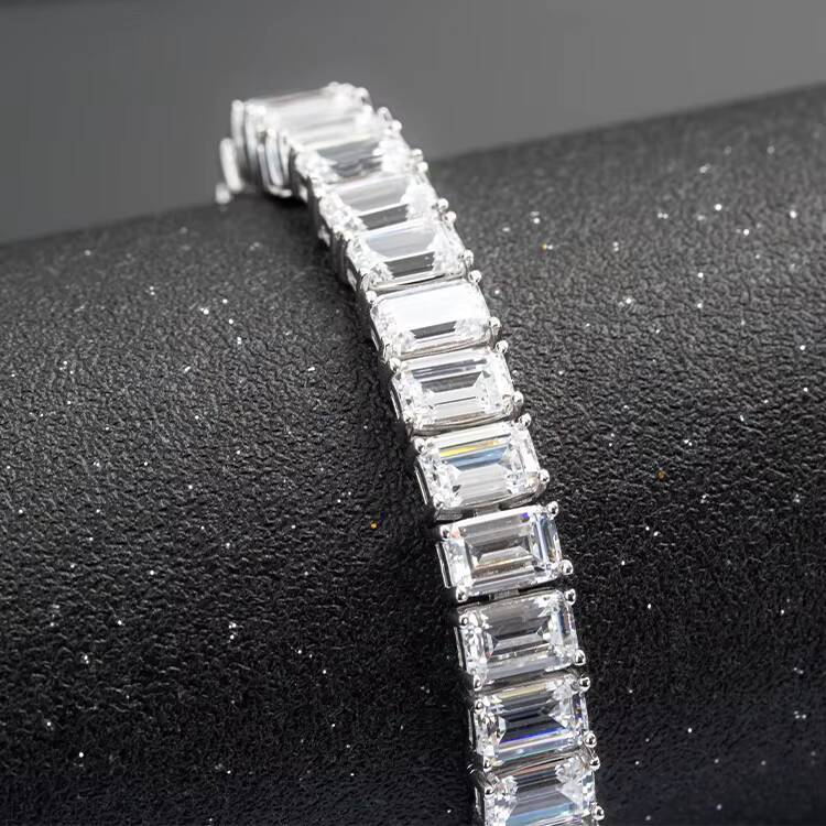 Custom S925 Silver 5x7MM 1CT DVVS1 White Clear Emerald Cut D VVS Moissanite Men Women Tennis Chain Bracelet Wholesale
