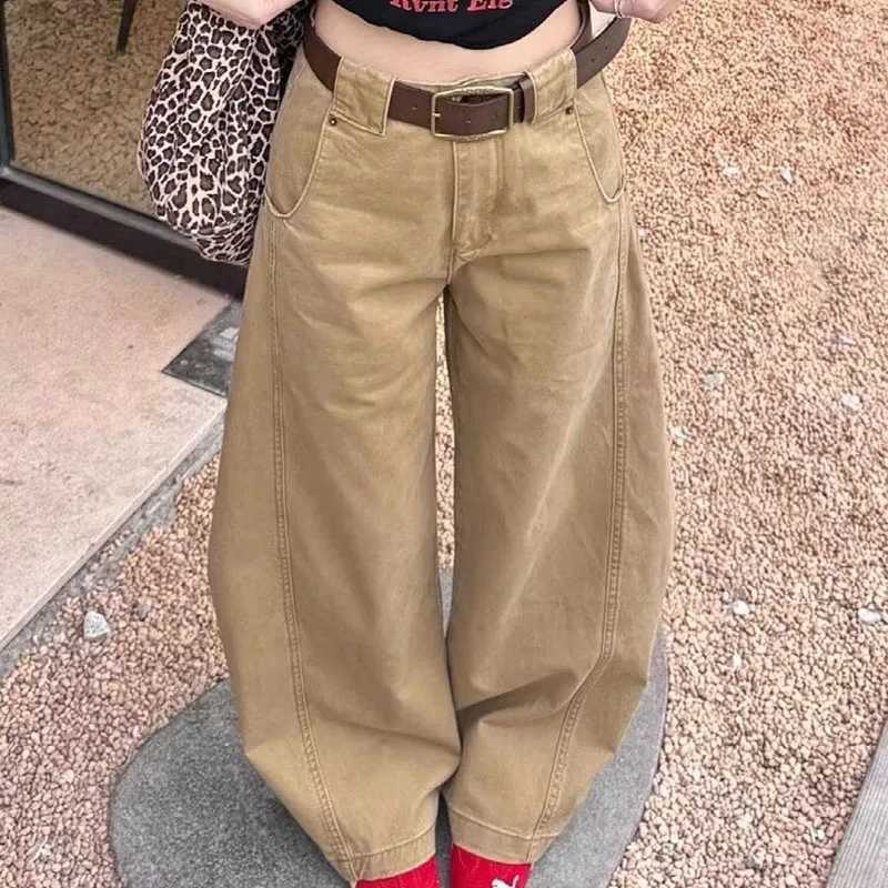 Autumn Korean Retro WomenS Loose Straight Leg Jeans High Street Casual Wide Leg Pants Coffee Colored Jeans J251031