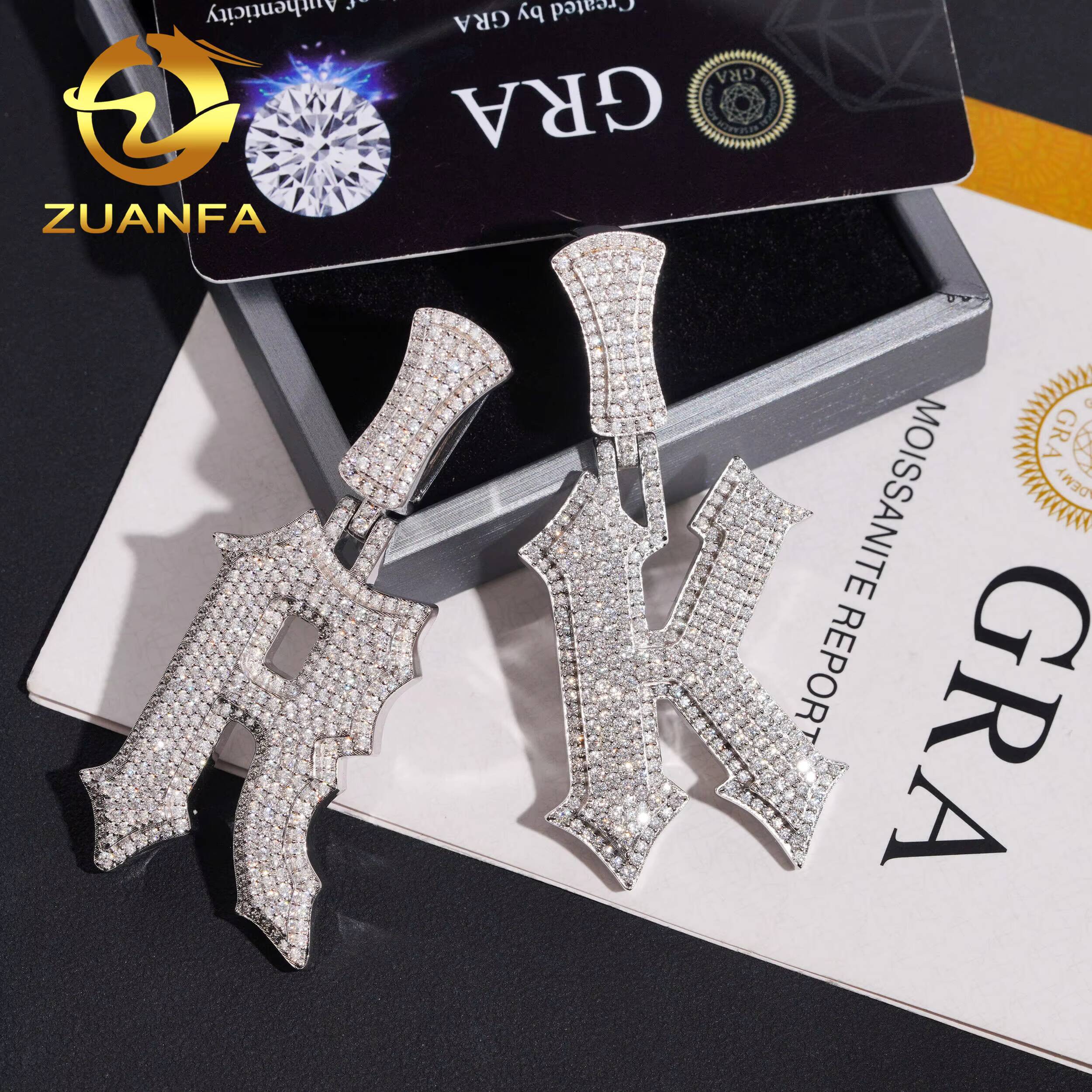 Custom Moissanite Pendant Men Hip Hop Iced Out VVS Diamond 925 Silver Mossanite Name Letter Pendant Initial Charms