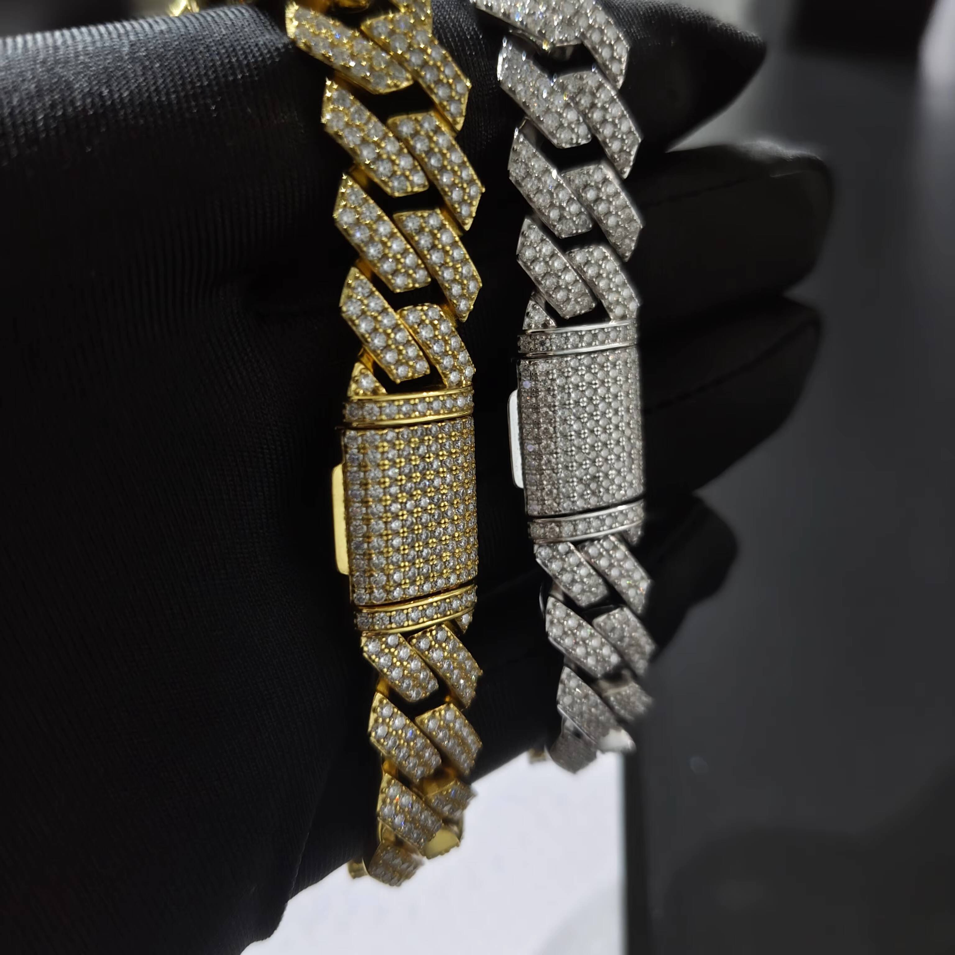 OEM Hip Hop Moissanite Cuban Link Necklace 925 Silver Iced Out Chain for Men Jewelry Manufacturer Supply Moissanite Chain