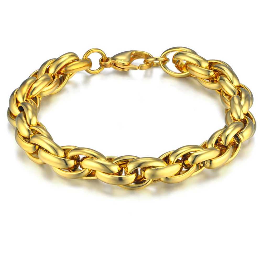 10mm Miami Rope Chain Bracelet Hip Hop Punk Gold Plated Jewelry Stainless Steel Mens Bracelet Y250329