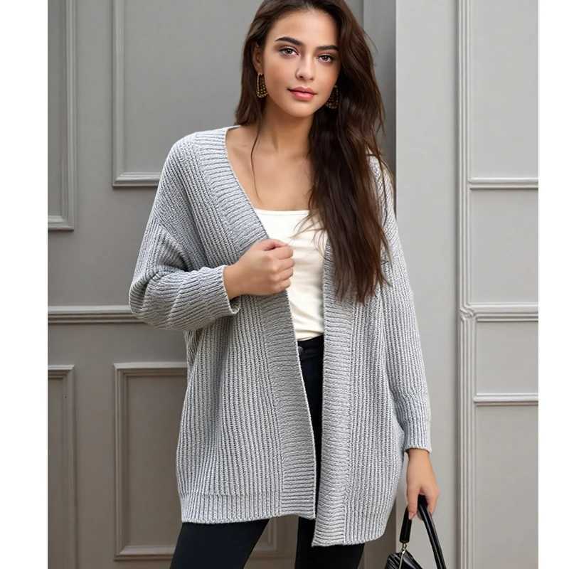 Fashion Korean Autumn Winter Solid Color Knitted Cardigan Casual Loose Oversize Sweater Jacket Office Lady Knitted CardiganT251101