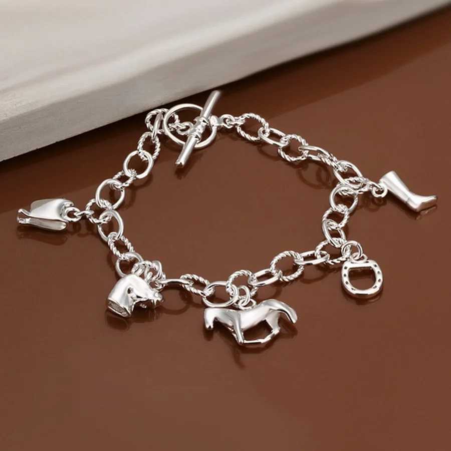 JewelryTop Womens 925 Silver Charm Horse Jewelry Fashion High Quality Valentines Day Gift Beautiful Cute Bracelet Y250329