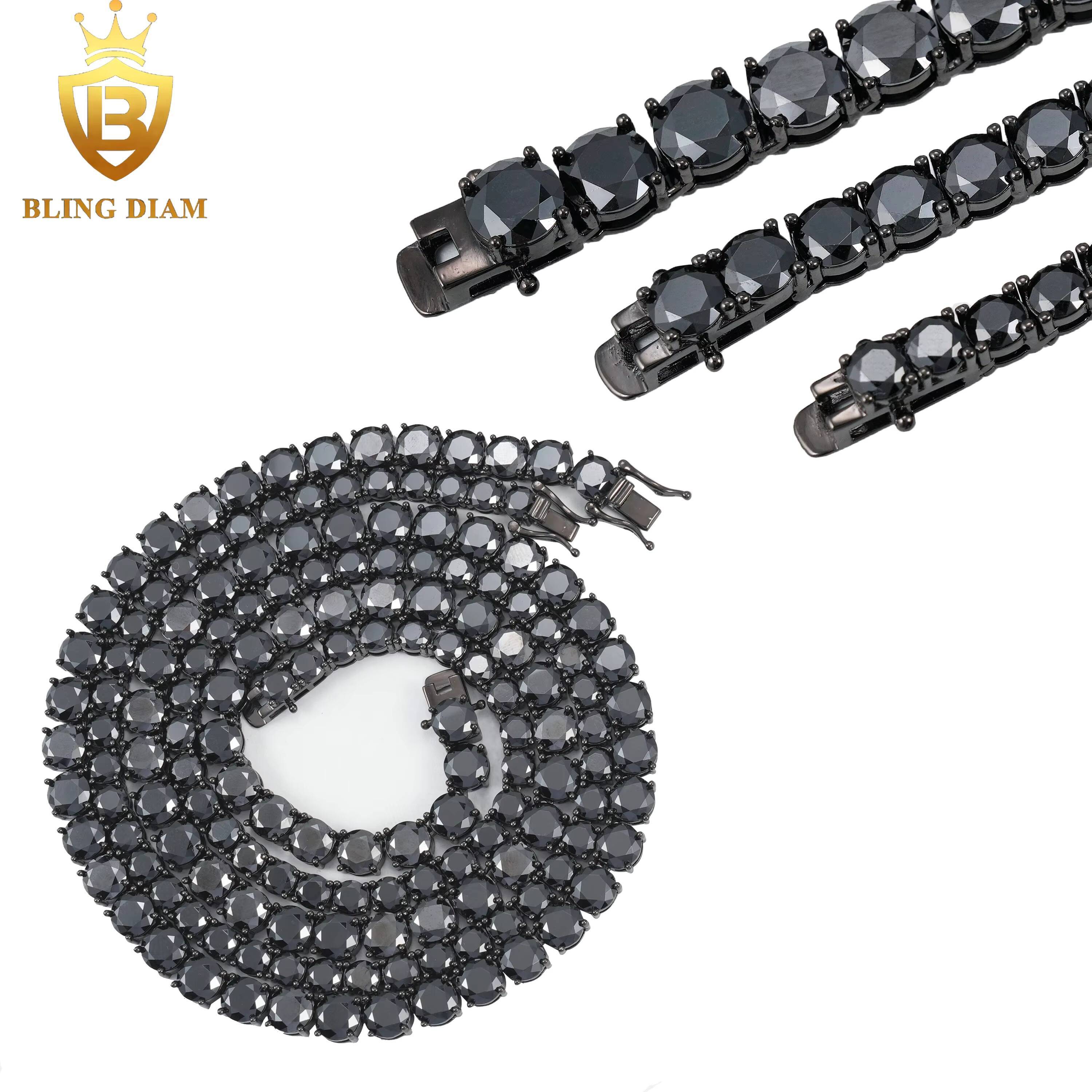 3mm 4mm 5mm 65mm Hip Hop Jewelry 925 Silver Vvs Black Moissanite Iced Out Tennis Chain Bracelet Necklace