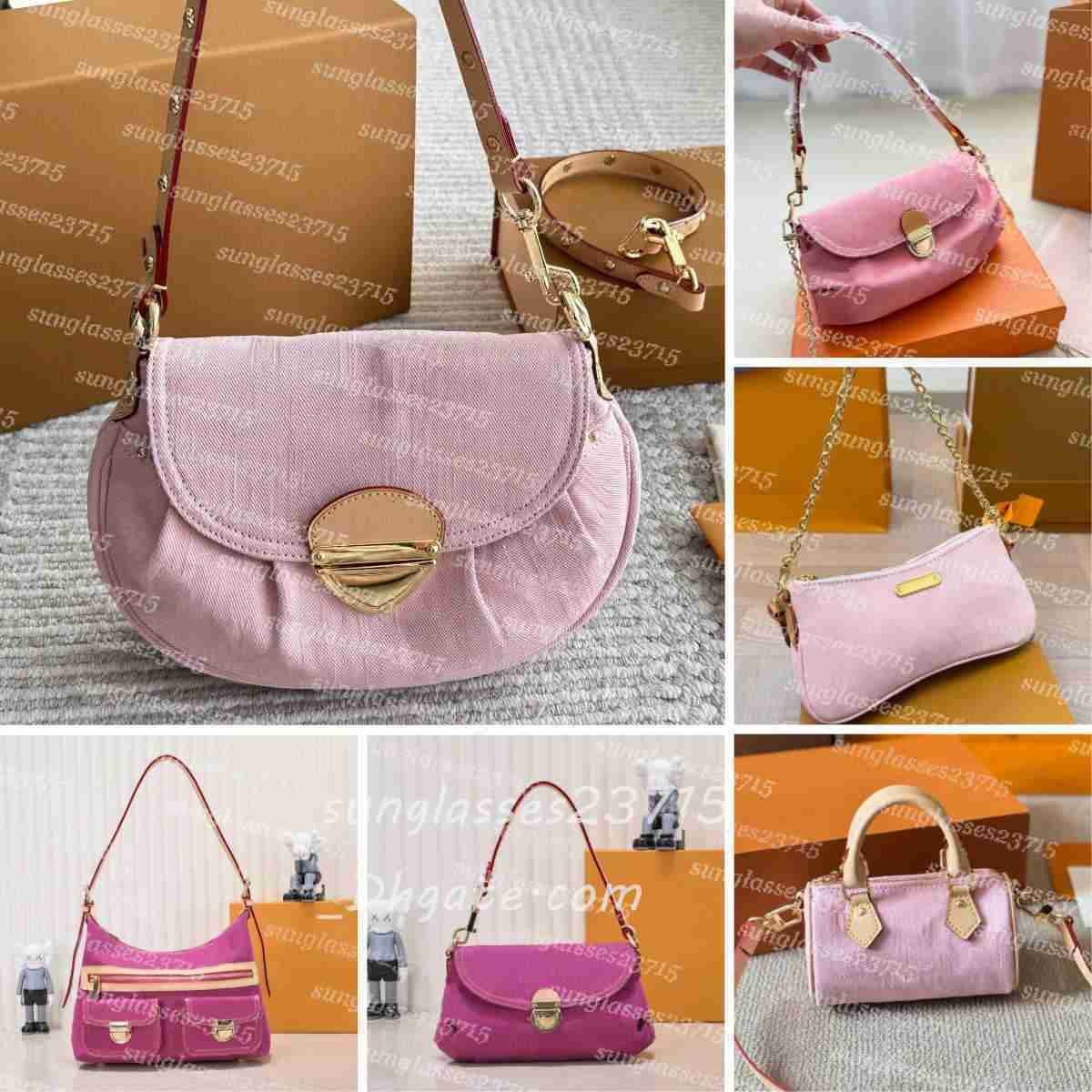 sunset pink jean bag Luxury designer pink denim nano shoulder Hobo Crossbody Bag handle shopping cluth Drawstring Tote Pochette purse Underarm Handbag