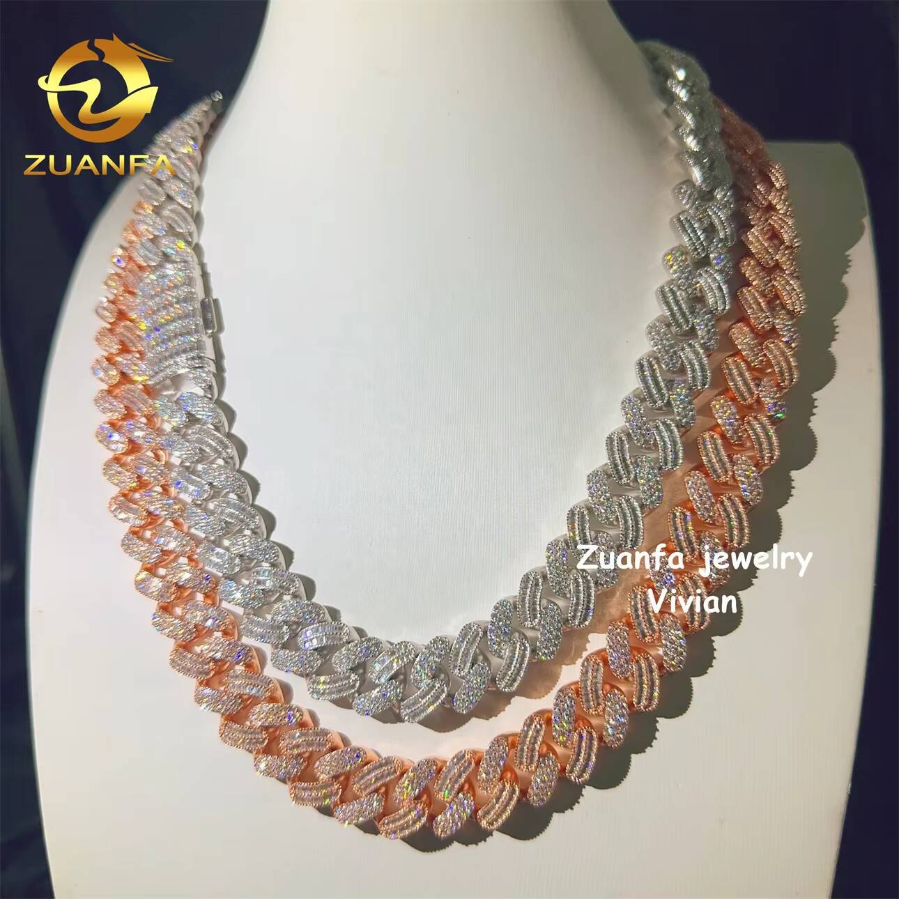 D Color VVS Moissanite Diamond 15mm MoissaniteCuban Iced Out Sterling Silver 925 Hip Hop Fine Jewelry Cuban Link Chain Necklace