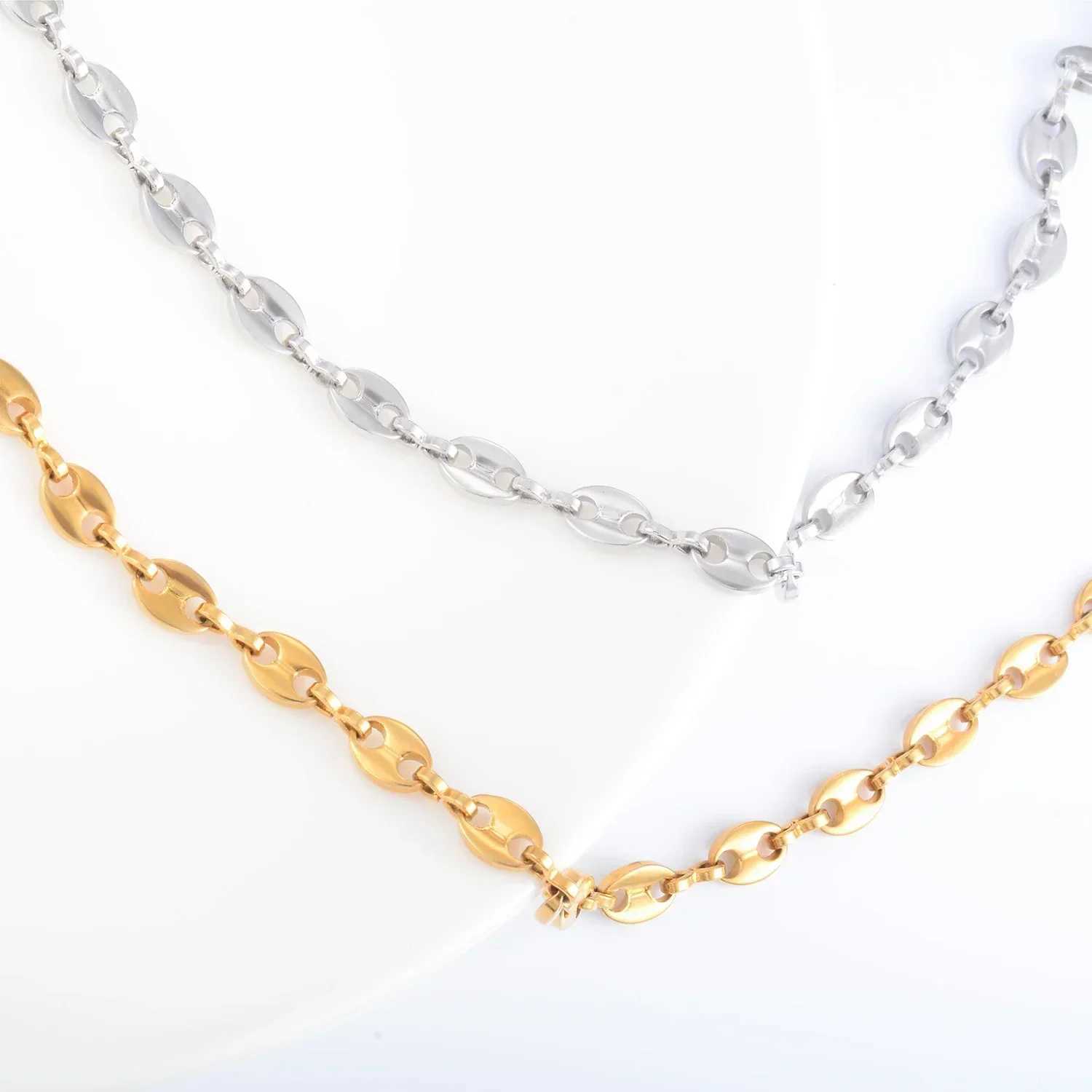 Hip Hop Coffee Bean Stainless Steel Bracelet with Extended Nose Handmade Chain Titanium Necklace Punk Jewelry High Quality Y250329