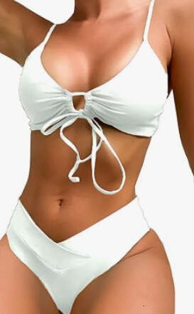 2024 new solid color lace up edging sexy bikini swimsuit for women