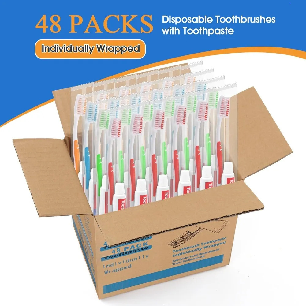 48 packs of disposable toothbrushes including toothpads personal packaged light bulb and travel sized 250325