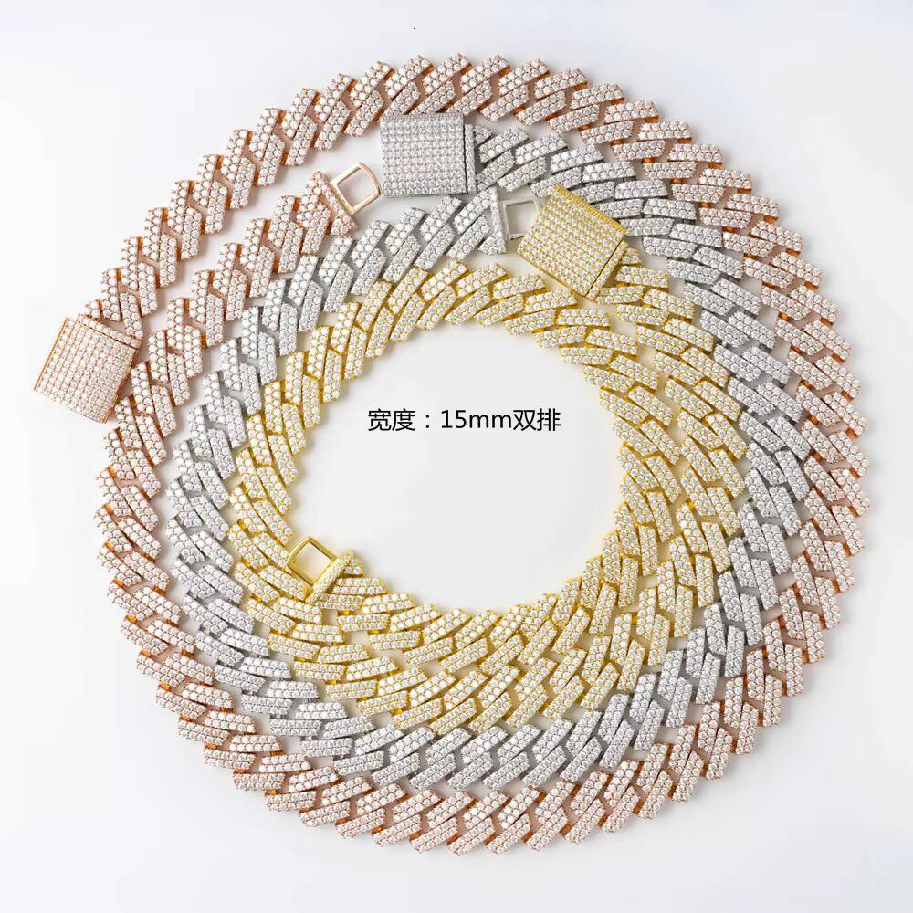 Hiphop Cuban Chain Korean Womans Moissanite Necklaces Rhodium Plated 925 Sterling Silver Long Chain Necklaces for Women