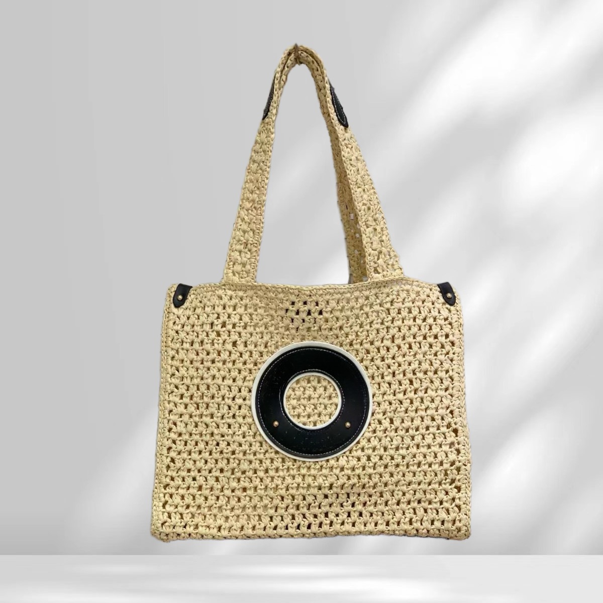Brown and Beige Beach Cloth Shopping bag Tote Bag Canvas Linen Classic Striped Braid Quilted Chain Large Capacity Outdoor