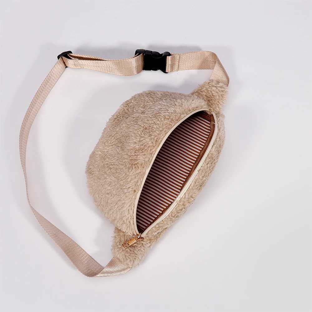 Unisex Furry Fanny Pack Zipper Closure Solid Shoulder Bag Fashion Multifunctional Foldable Lightweight Autumn Winter Daily BagW251101