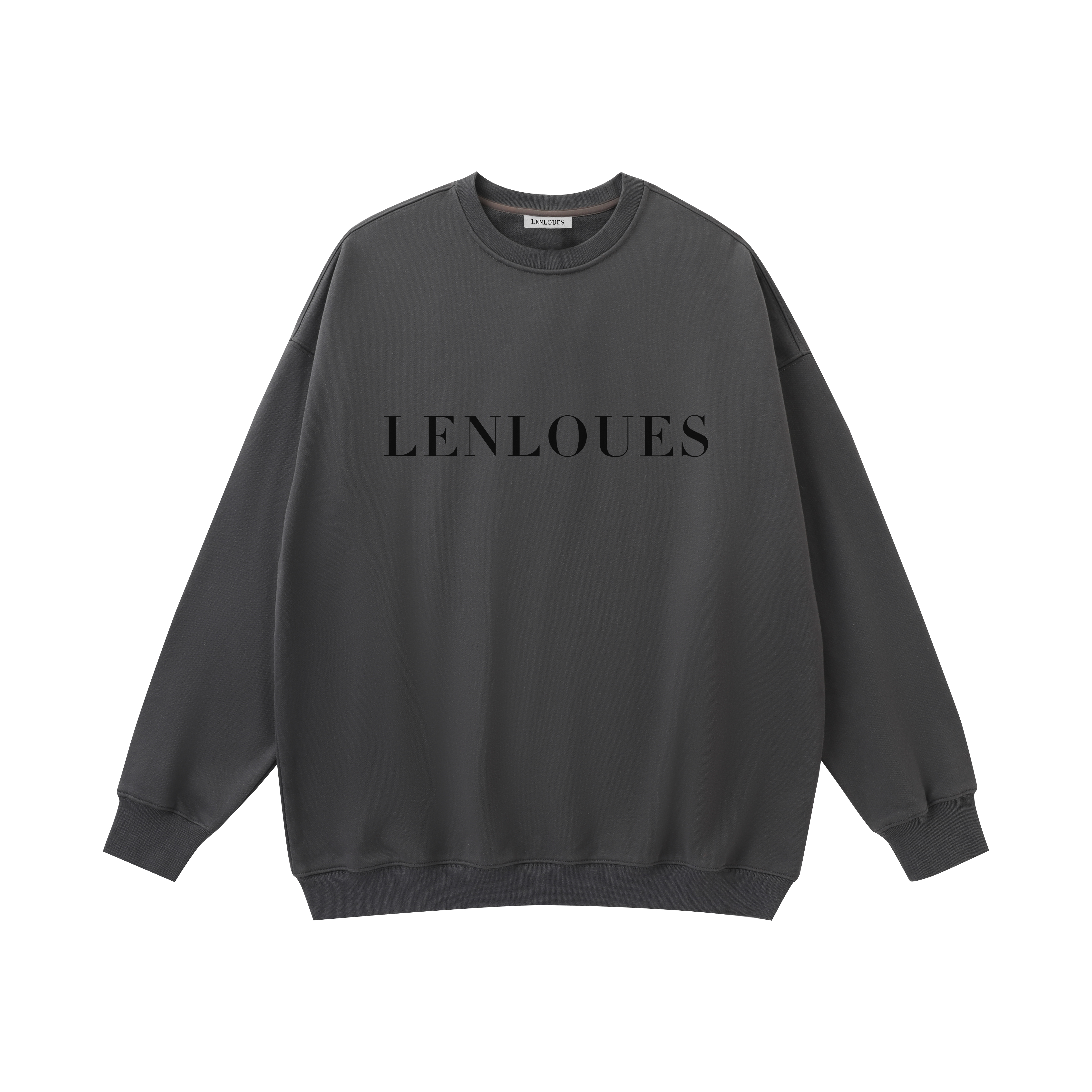 Men's Oversized Charcoal Gray Sweatshirt by LENLOUES - Crew Neck Branded Design, Comfortable Daily & Outdoor Wear Top LNS-1011