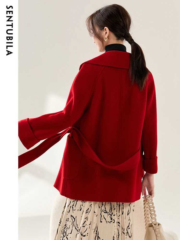 SENTUBILA Women Winter Wool Coats Elegant TurnDown Collar DoubleFaced Open Stitch Overcoat Commute Coat For Woman W24O42199T251101