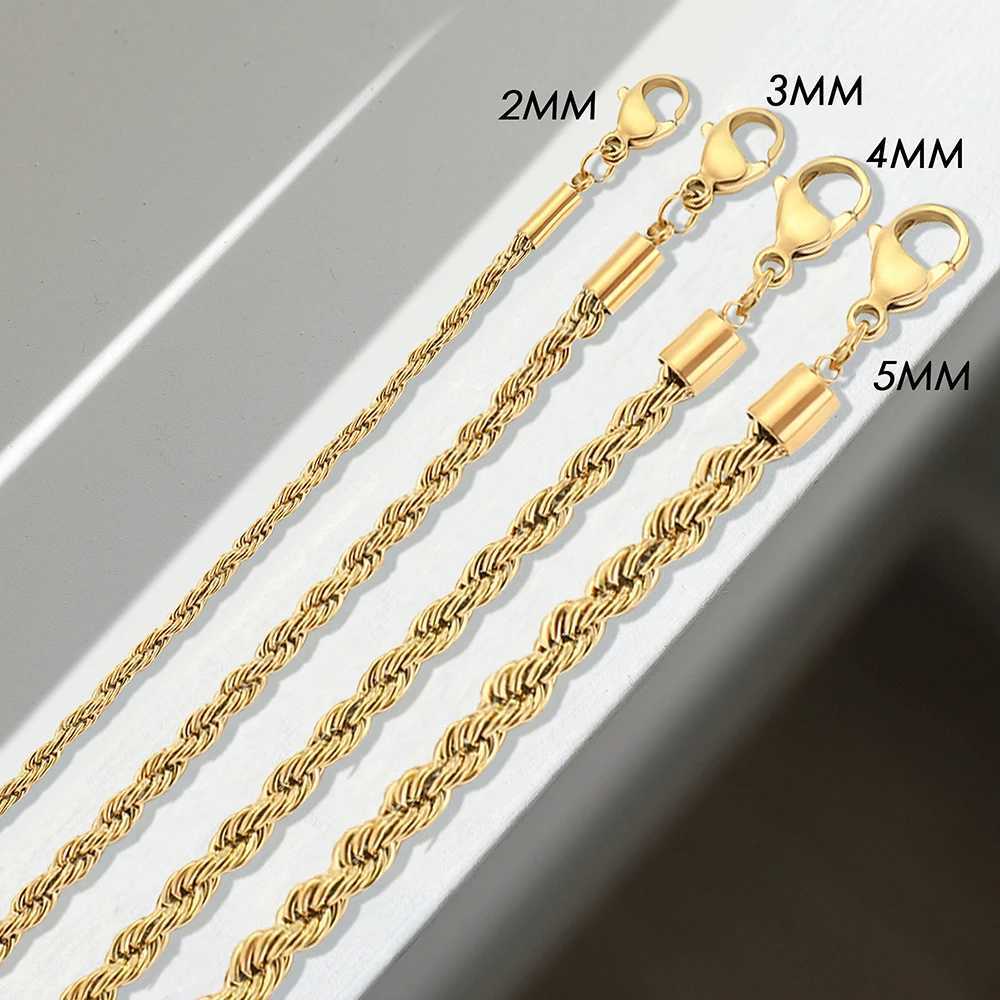 EManco Twisted Rope Chian Womens Hip Hop Punk Bracelet 4MM Gold Stainless Steel Gold Necklace Fashion Jewelry Y250329