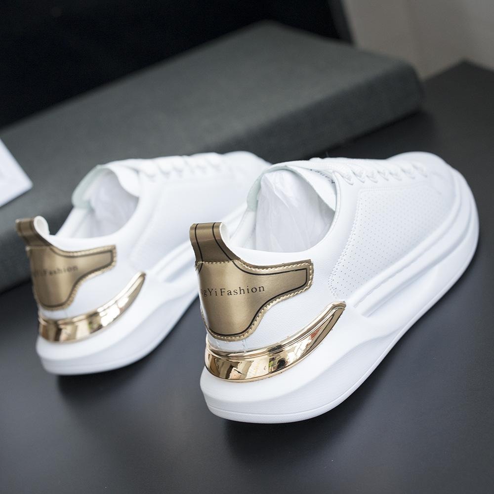 2025 Fashion new white shoes men's air cushion low-top board shoes inside height-increasing leisure sports shoes Whitegold whiteblack silver