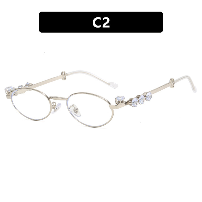 Diamond Inlaid Oval Metal Pearl Small Frame Eyeglass Frame, High-End Natural Color, Can Be Matched With Degree Myopia Flat Lenses