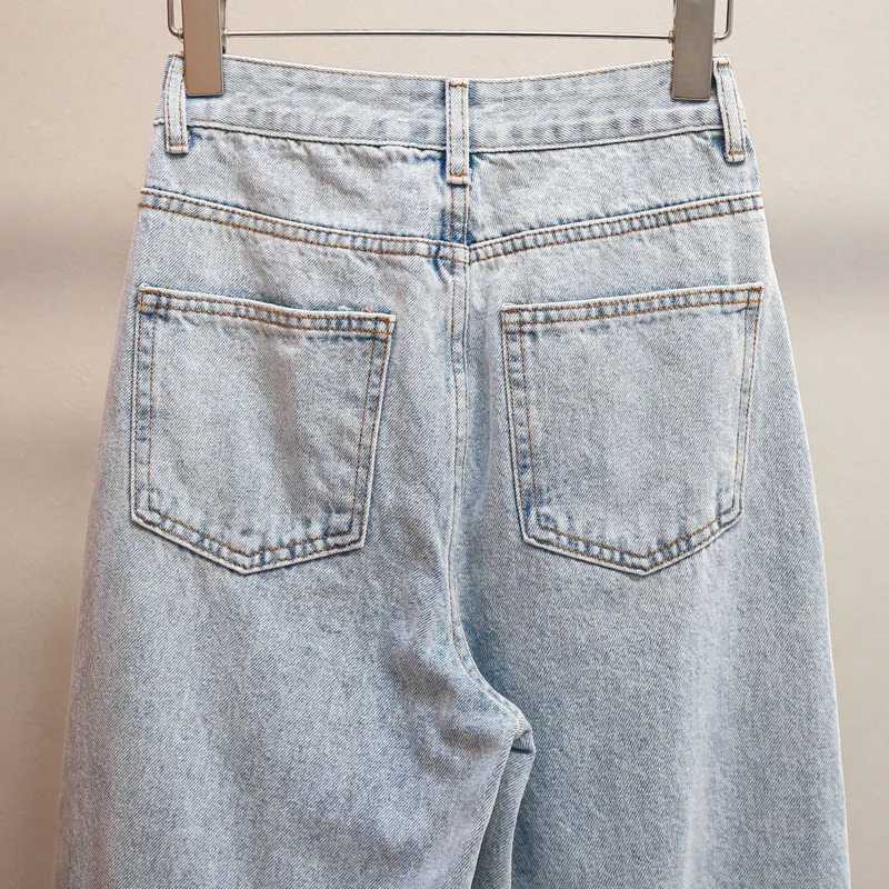 ANJY Autumn Winter Women Fashion Casual Versatile Washed Tide Diamonds Straight Jeans Trend Design Sense High Waist Pants A10636 J251031