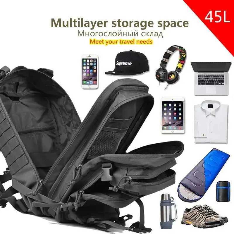 50L Large Capacity Men Tactical Backpack 3P Softback Outdoor Waterproof Bug Rucksack Hiking Camping Hunting BagsC250407