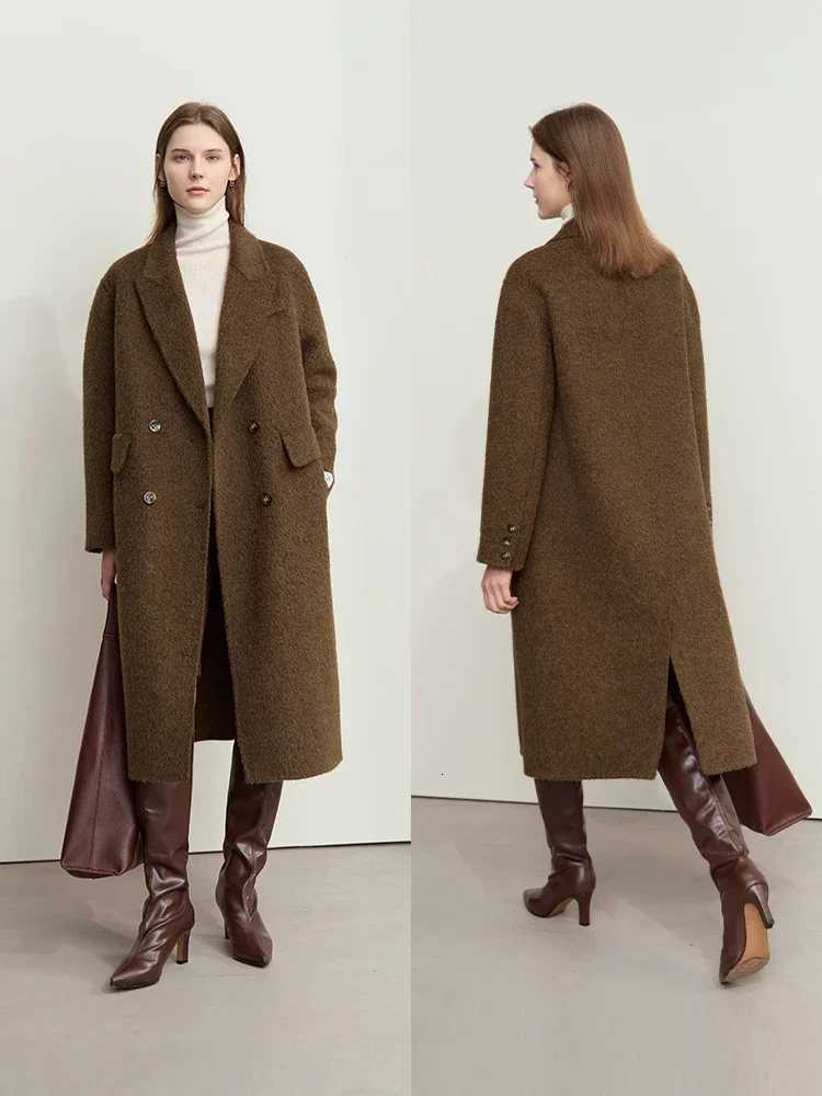 AMII Minimalism Alpaca Wool Coat for Women Classic Double Breasted 2025 Winter Double side Woolen Jacket Long Overcoat 12444126T251101