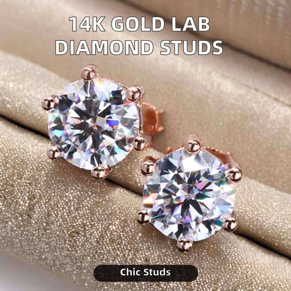 IGI Certificate 18K Gold Jewelry CVD HPHT 05ct Lab Created Diamond 14K Rose Gold Stud Earrings Lab Grown Diamond Earrings