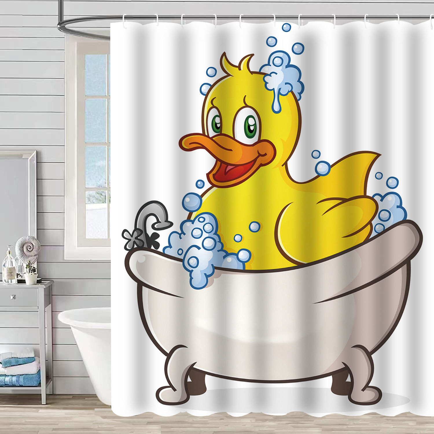 YL-37604 3D Digital Shower Curtain for Kitty Bathing, Bathroom Dry and Wet Separation, Polyester with Hooks, Isolation Curtain