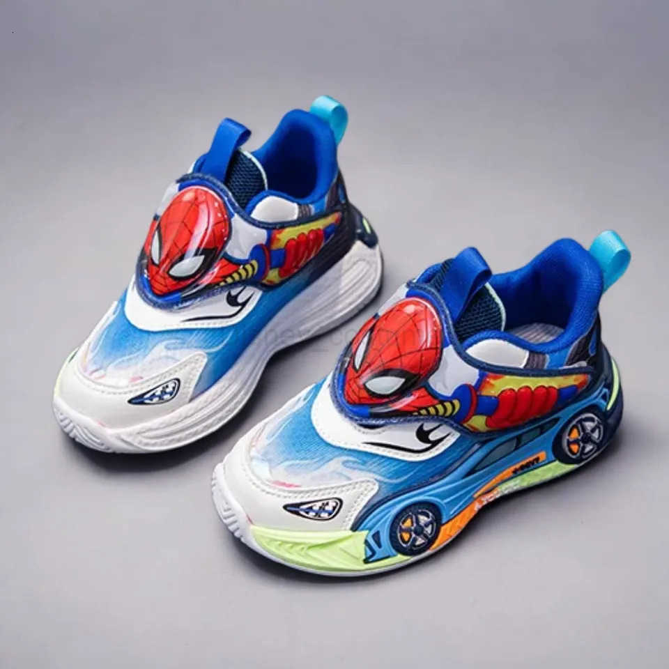 Disney Childrens Shoes Fashion Cartoon LED Lights Spiderman Sneakers for Boys Breathable Sport Antislip Student Shoes Size 26 H251101