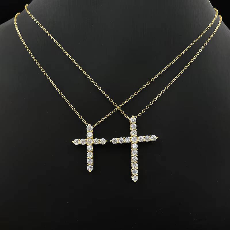 Womens 925 Sterling Silver Fine Moissanite Cross Pendant Necklace Small Orthodox Fashion Jewelry