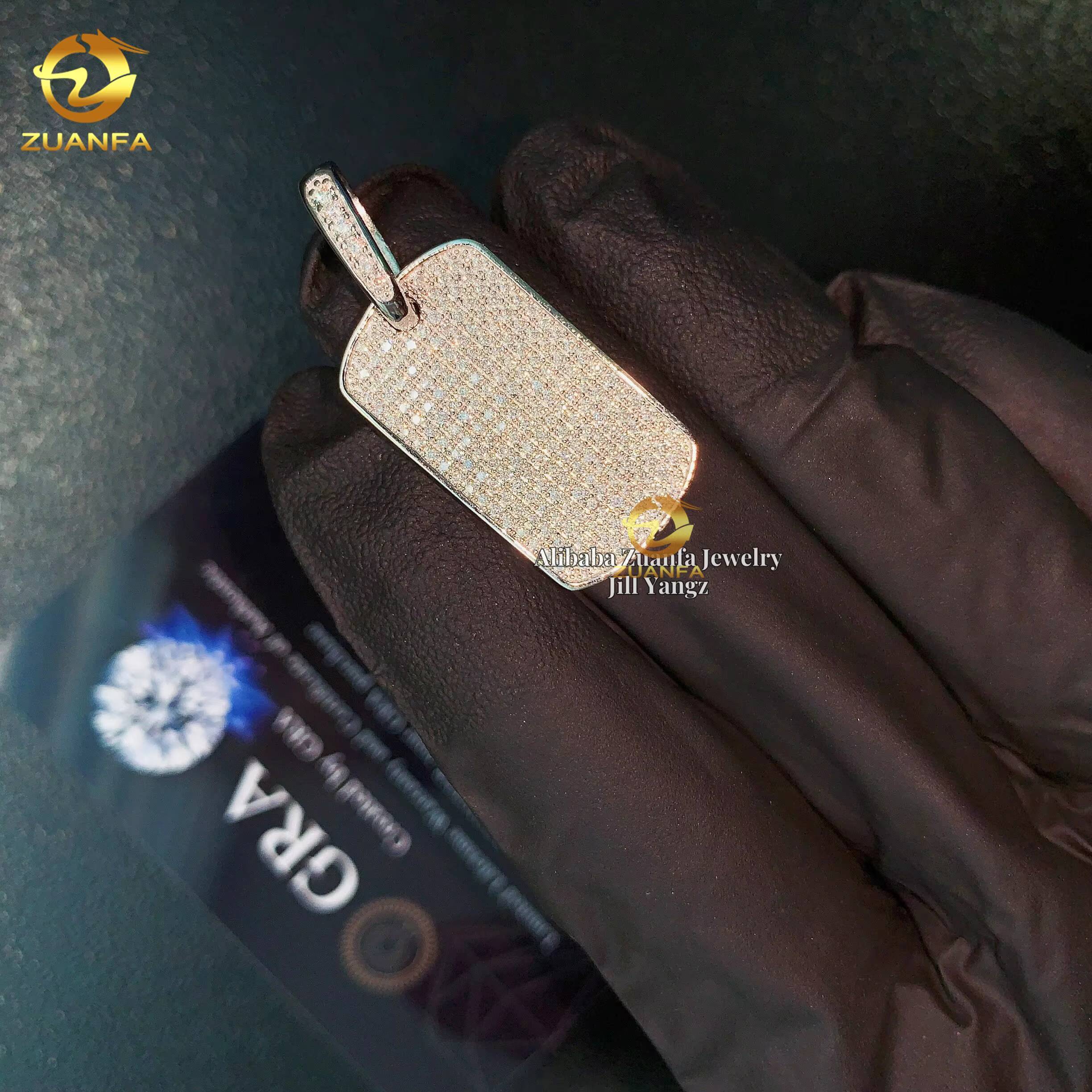 Small Dog Tag Moissanite Pendants Iced Out Jewelry Custom Moissanite Pendant