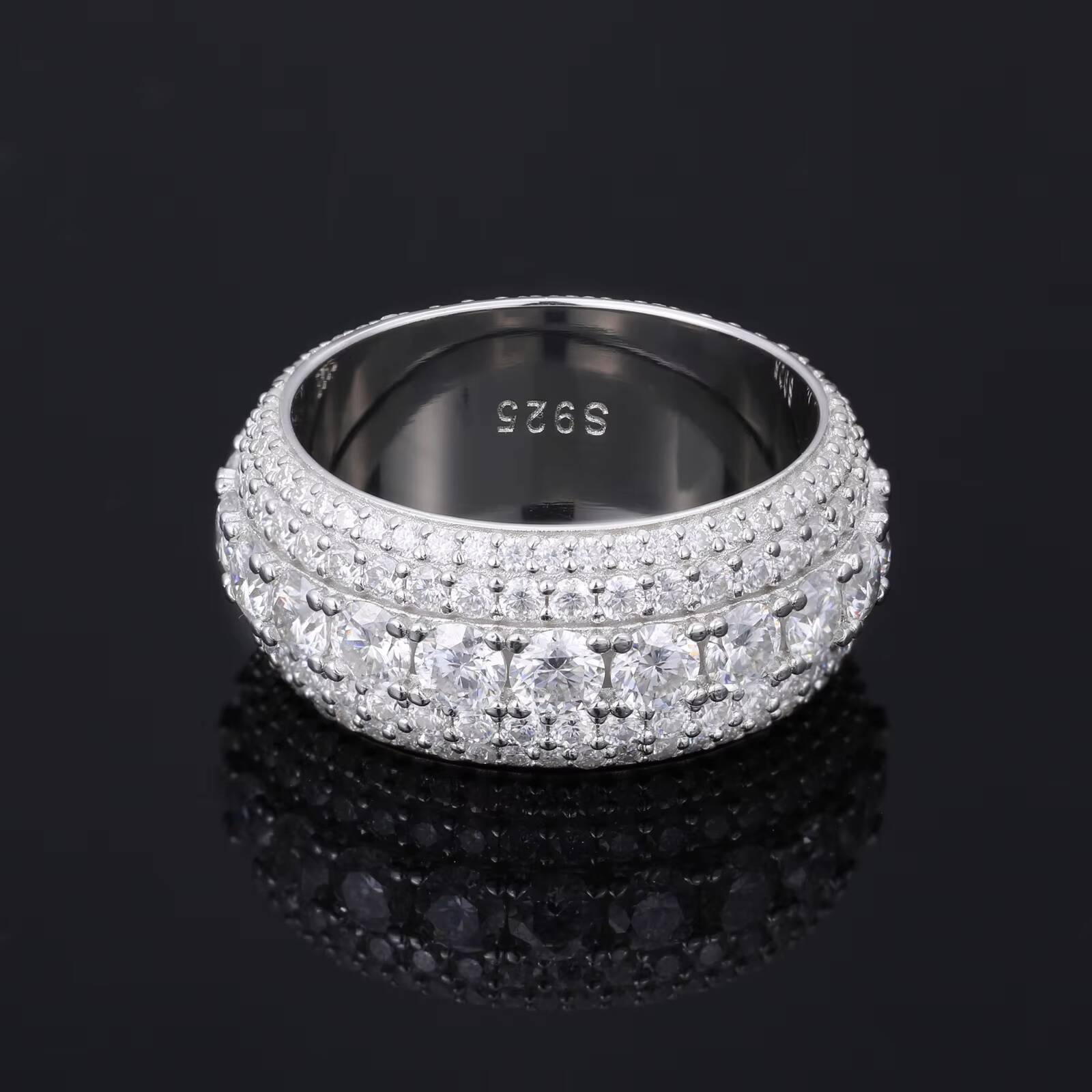 Luxury Hip Hop Jewelry Gift White Gold 925 Sterling Silver 5 Rows VVS Moissanite Diamond Wedding Finger Ring for Men Women