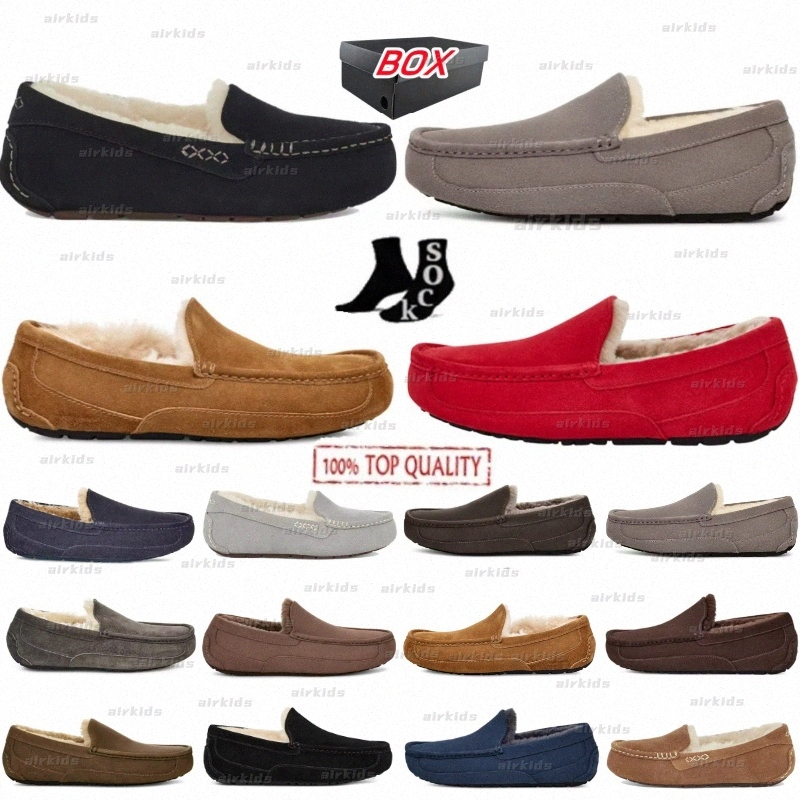 ansley slipper Designer Slippers Ascot Slide Black Espresso Red Grey Dusted Cocoa Caribou Deep Ocean True Navy Antilope mens womens Sliders slides V9YJ#