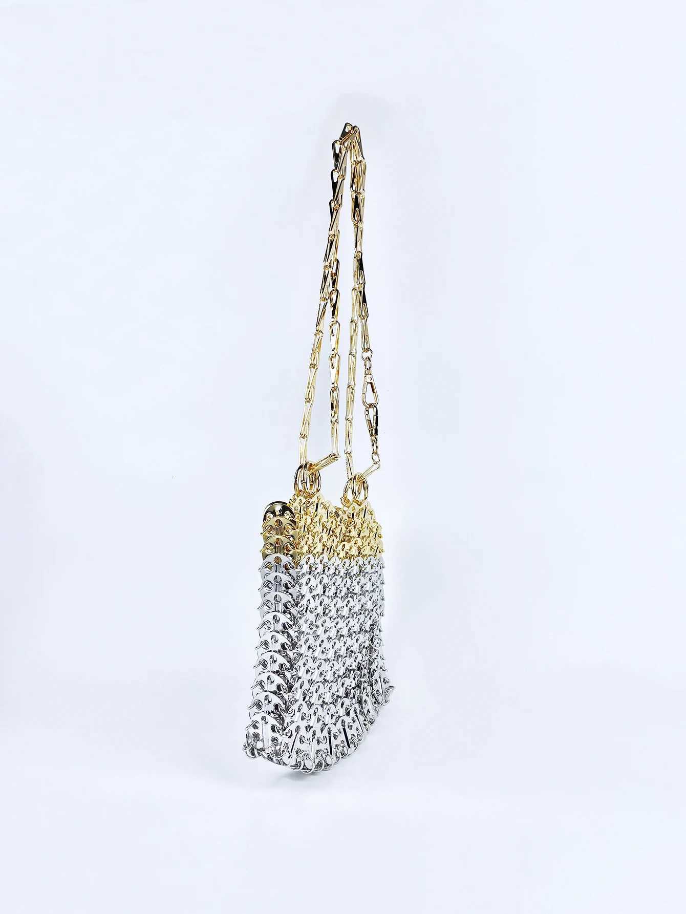 Niche design aluminum handmade bag with gold and silver color matching metal chain sequin bag trendy underarm bagW251101