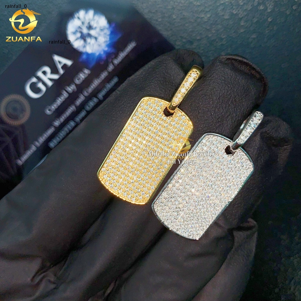 Small Dog Tag Moissanite Pendants Iced Out Jewelry Custom Moissanite Pendant