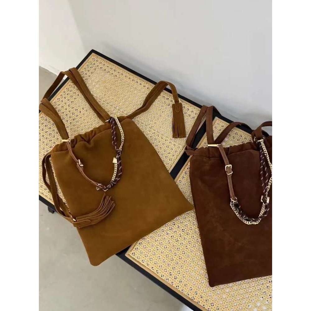 Women's Bags Vintage Drawstring Women Single Shoulder Suede Casual Bag Autumn Large Capacity Design Chain Haruku Ladies Tote Hag
