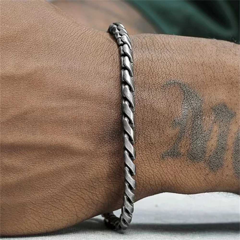 5mm Retro Silver Mens 316 Stainless Steel Bracelet Hip Hop S Alloy Bracelet Fashion Jewelry Retro Bracelet Accessories Y250329