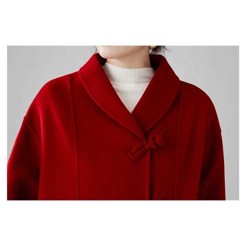 DoubleFaced Wool Coat MidCalf Length Shawl Collar Long SleevesT251101
