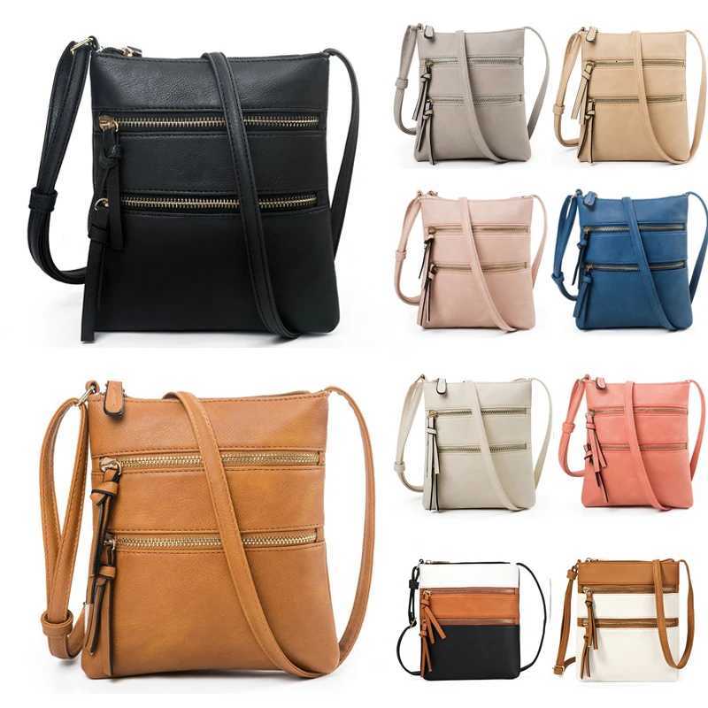 Ladies Crossbody PU Leather Leisure Pure Color Multifunctional Pocket Double Zipper Vertical Womens Bag Shoulder BagW251101
