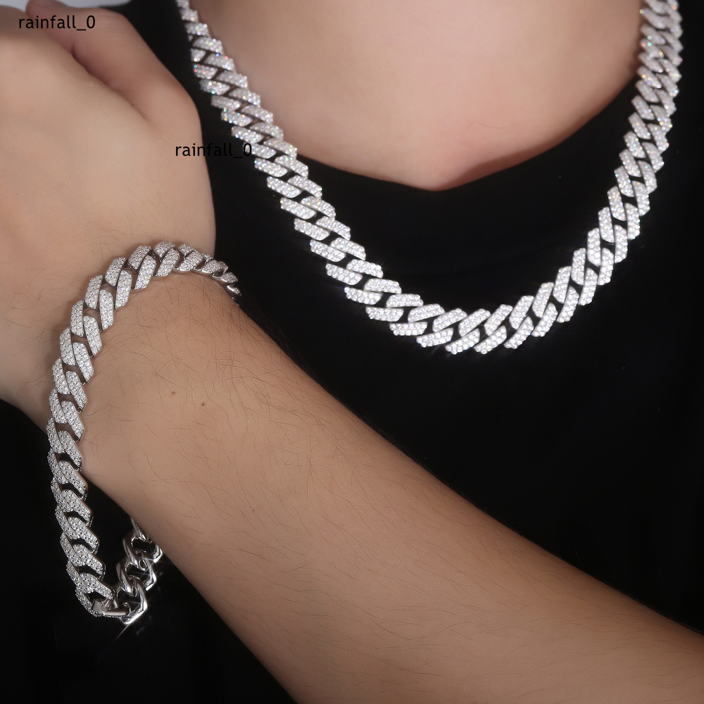 Factory DEF Moissanite Diamond 925 Sterling Silver Necklace with 12mm 2 Row GRA Ice Out Cubans Link Chain and Rapper Necklace