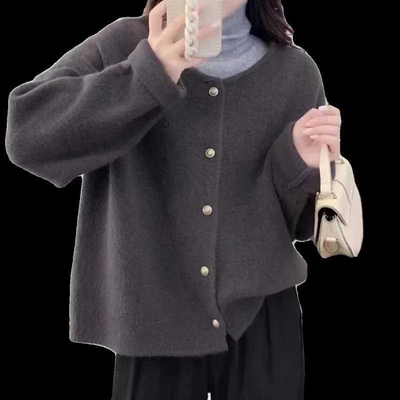 Round Neck Knitted Cardigan Sweater Jacket Women Korean Autumn and Winter New Loose Casual Single Breasted Solid Color ShirtT251101