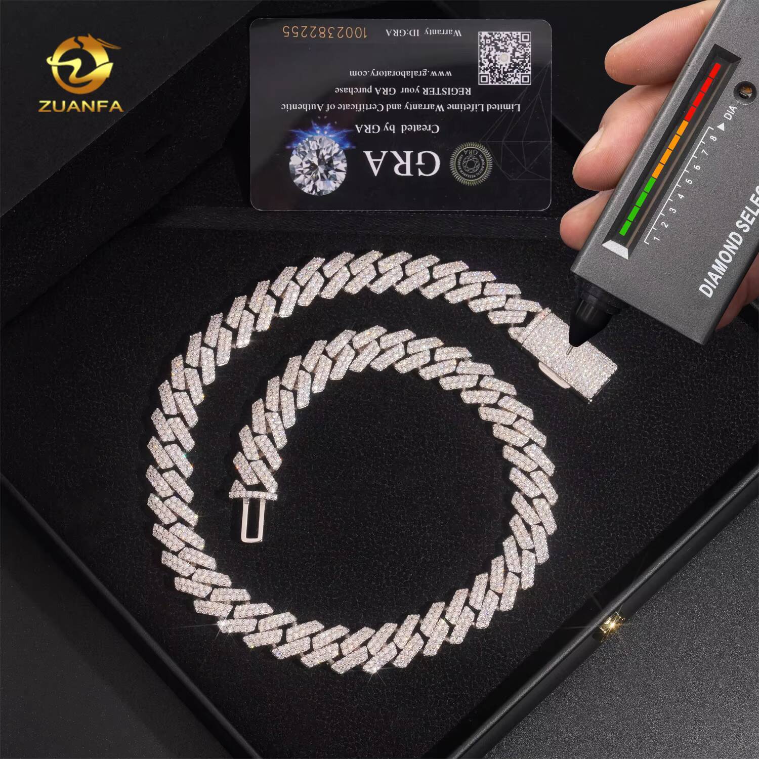 Instock 13mm 2 Row Cuban Link Moissanite Hip Hop Jewelry 925 Silver Iced Out Cuban Link Chain Moissanite Pass Diamond Tester