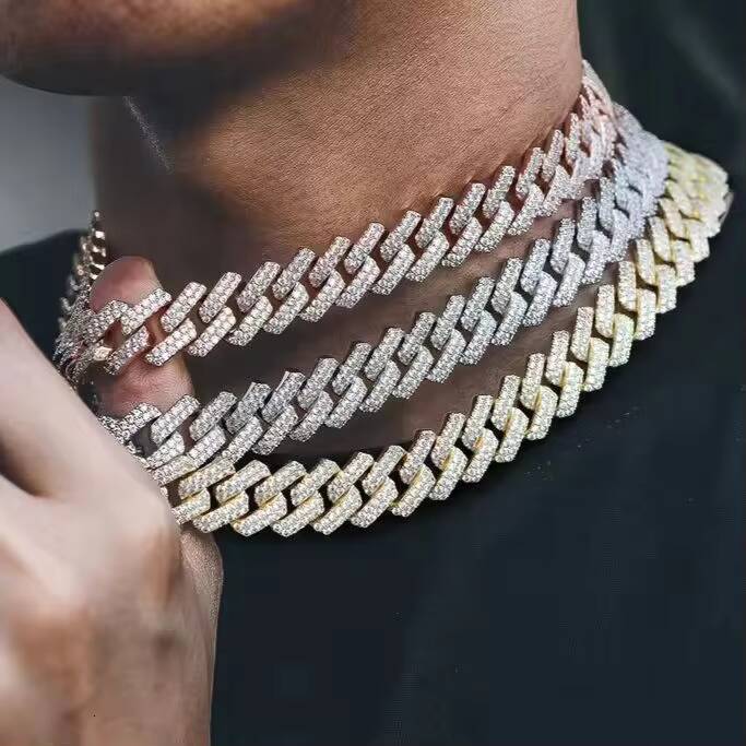 Hip Hop Custom VVS Moissanite Necklace 925 Sterling Silver Diamond Iced Cuban Link Chain for Gift Includes Strand Type Chain