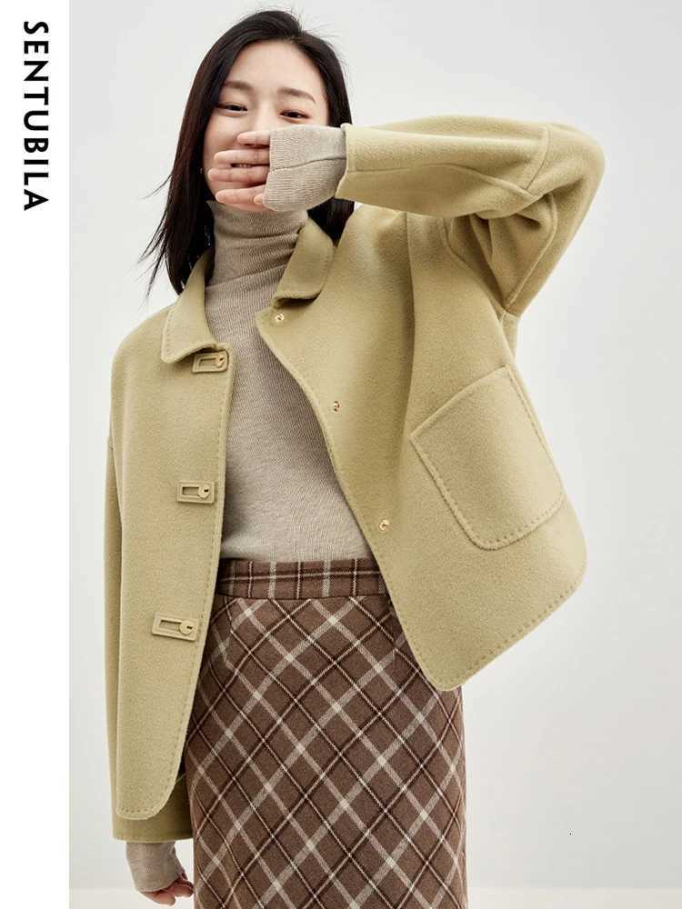 SENTUBILA 100 Wool Winter Coat Women 2025 Elegant Loose Double Sided Short Wool Jacket Big Pocket Female Outerwear W34O49736T251101
