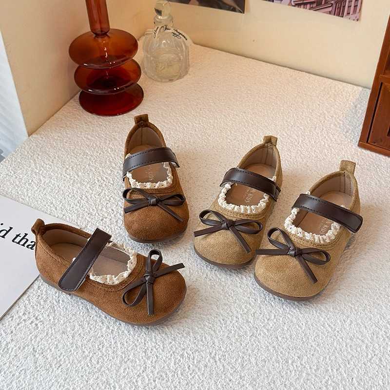 Kids Leather School Shoes Spring Autumn Girls Sweet Flat Shoes Elegant Princess Bowknot Children Fashion Causal Mary Jane ShoesT251101