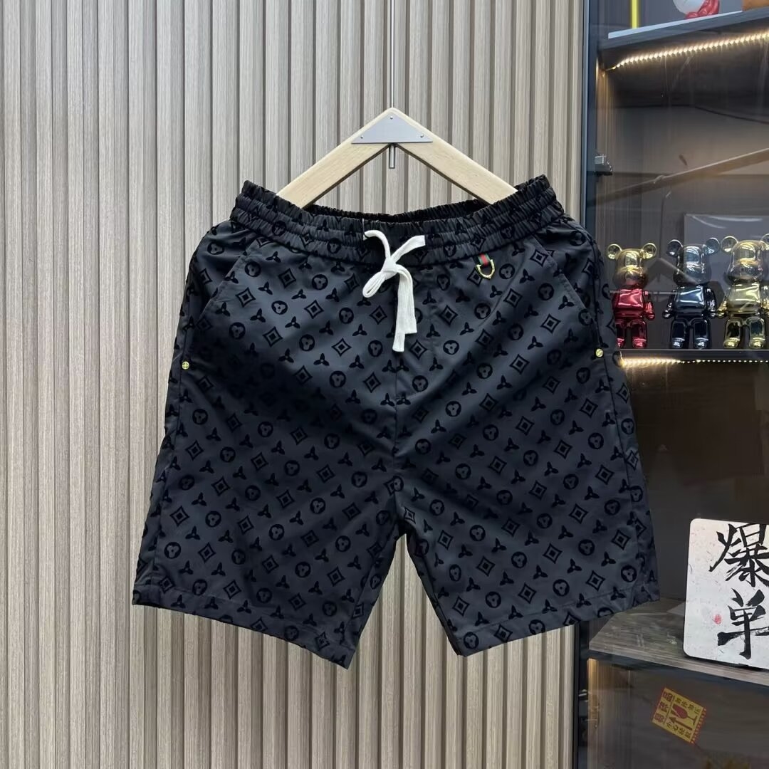 Free shipping summer new men's casual pants wear quick drying handsome breathable straight leg five quarter pants Fashion thin beach pants black