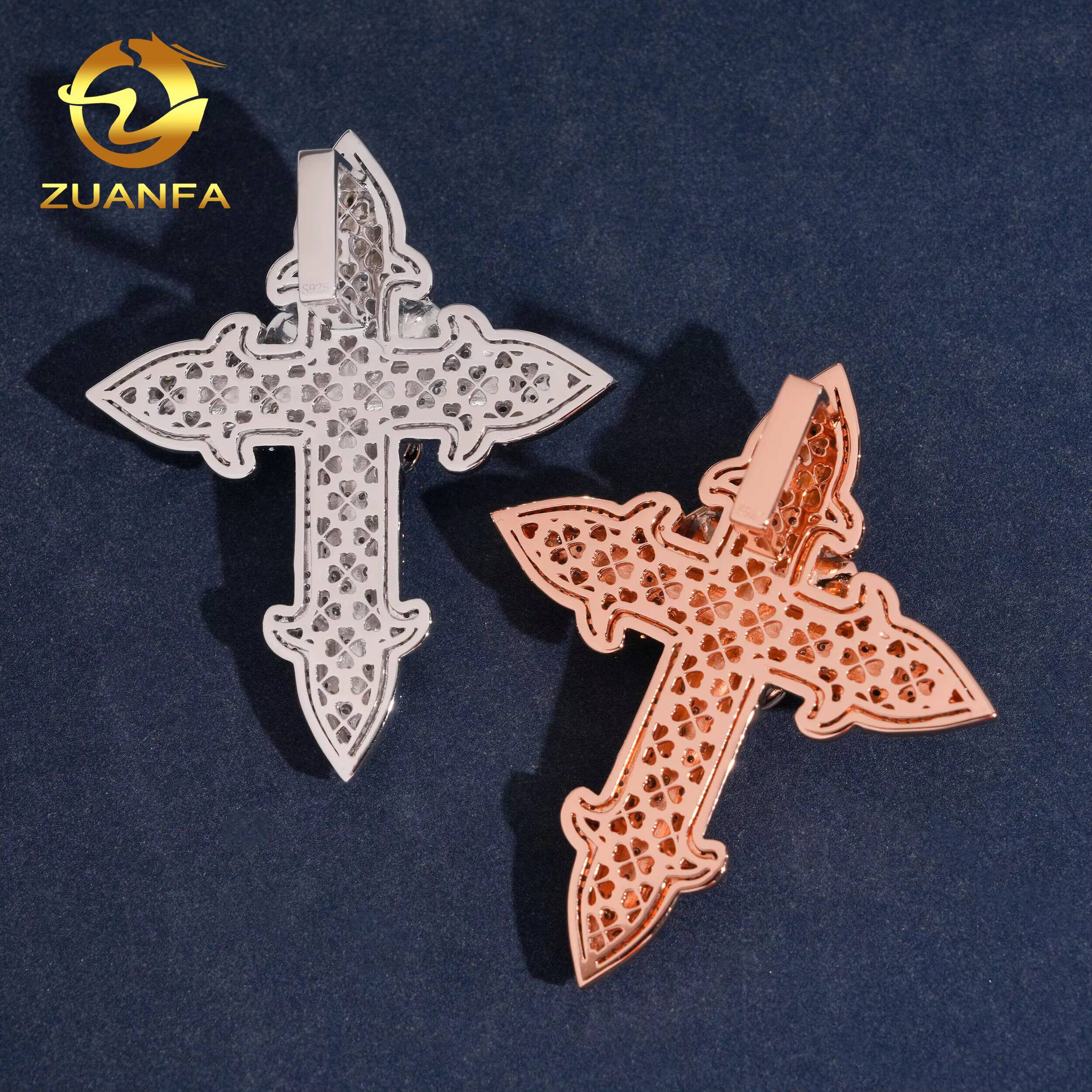 RTS Luxury Rose Fine Hip Hop Moissanite Cross Charms Diamond Jewelry Iced Out 925 Silver VVS Moissanite Cross Pendant