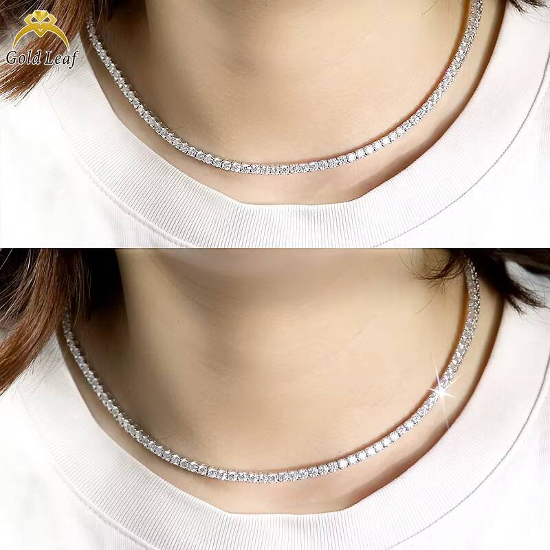 Goldleaf 925 Sterling Silver Mens Hip Hop Tennis Moissanite Necklace 35mm D Color VVS Diamond Link Chain 35mm D Color VVS